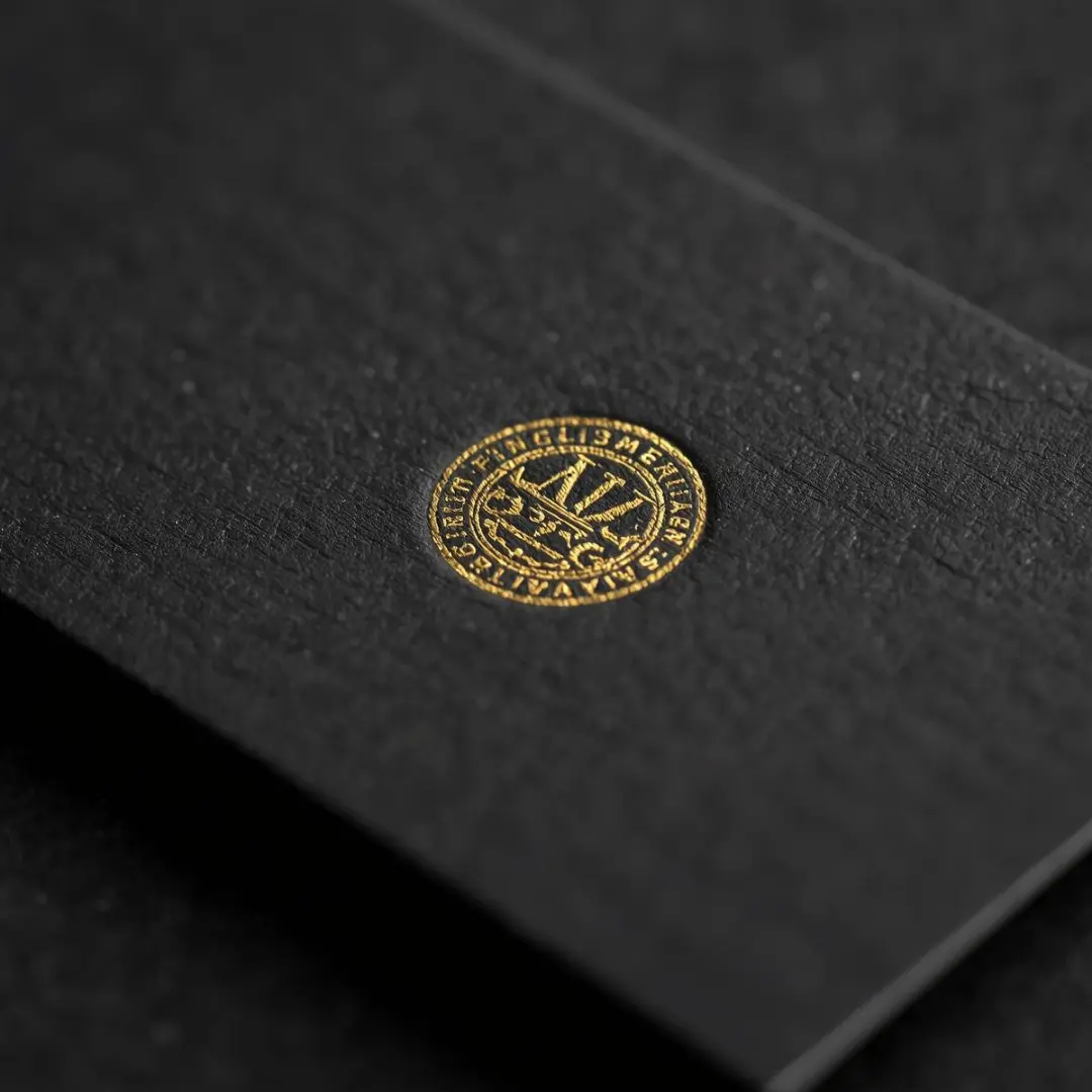 Luxury business card with gold foil embossing on charcoal paper